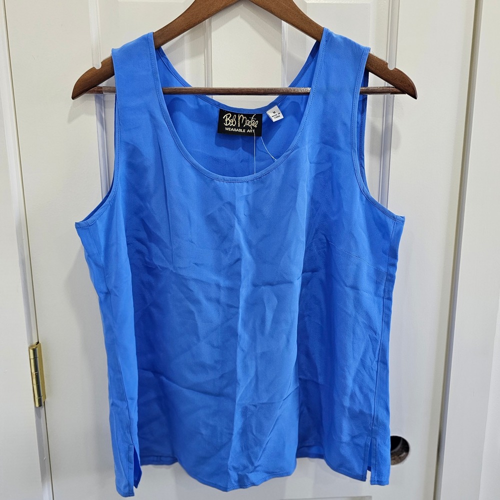 Bob Mackie Wearable Art Womens Blue 100% Silk Tank Top NWT Size M RN 90133